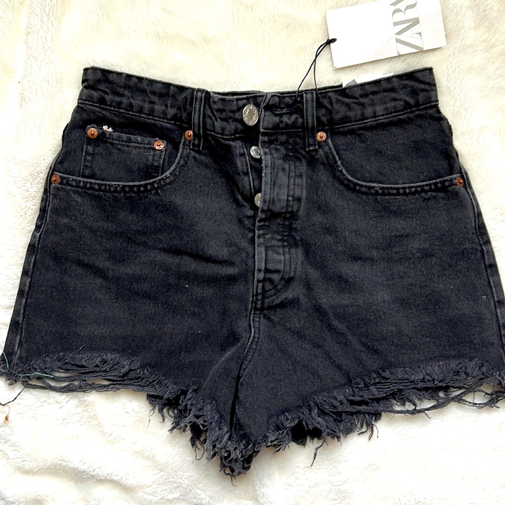Zara Black Distressed Shorts